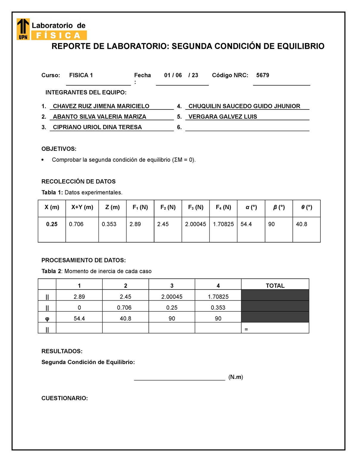 Reporte Lab Fisi1 S11 Sce Grupo 1 Jueves Reporte De Laboratorio