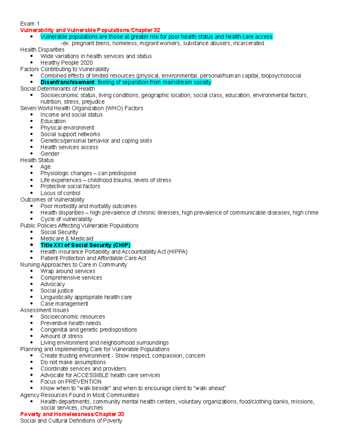 Exam 1 - This notes set covers vulnerable populations, community as a ...