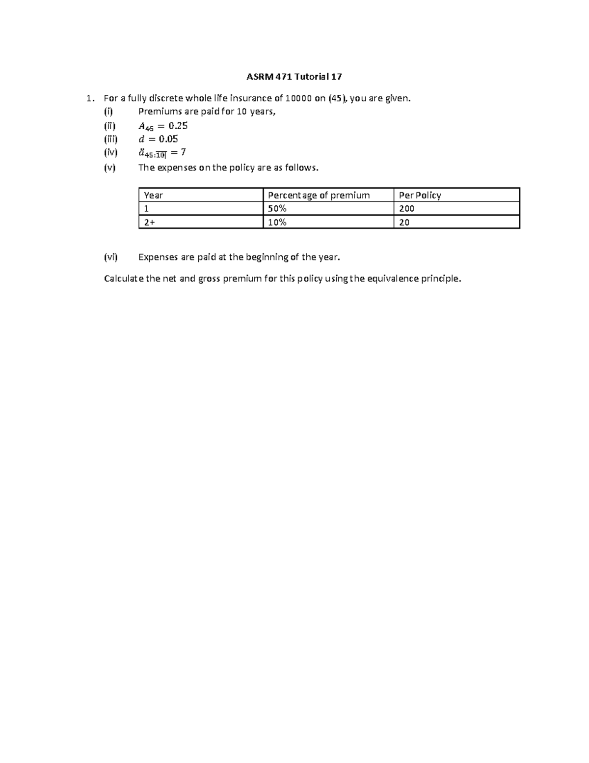 Insurance Premium Calculations - Studocu