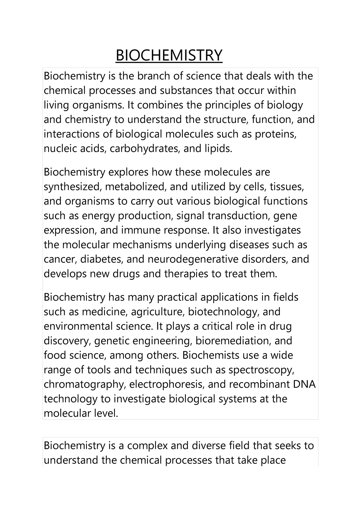 Biochemistry INDEX - BIOCHEMISTRY Biochemistry is the branch of science ...