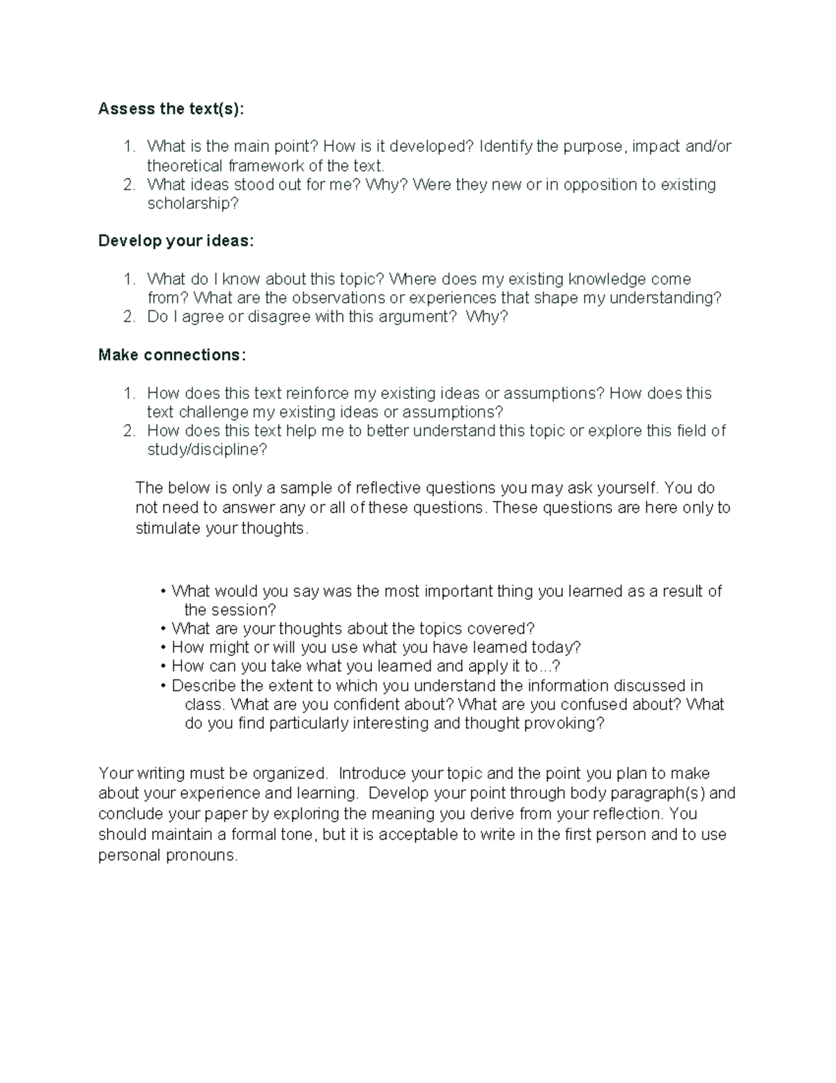 Midterm-reflection Journal - Assess The Text(s): What Is The Main Point 