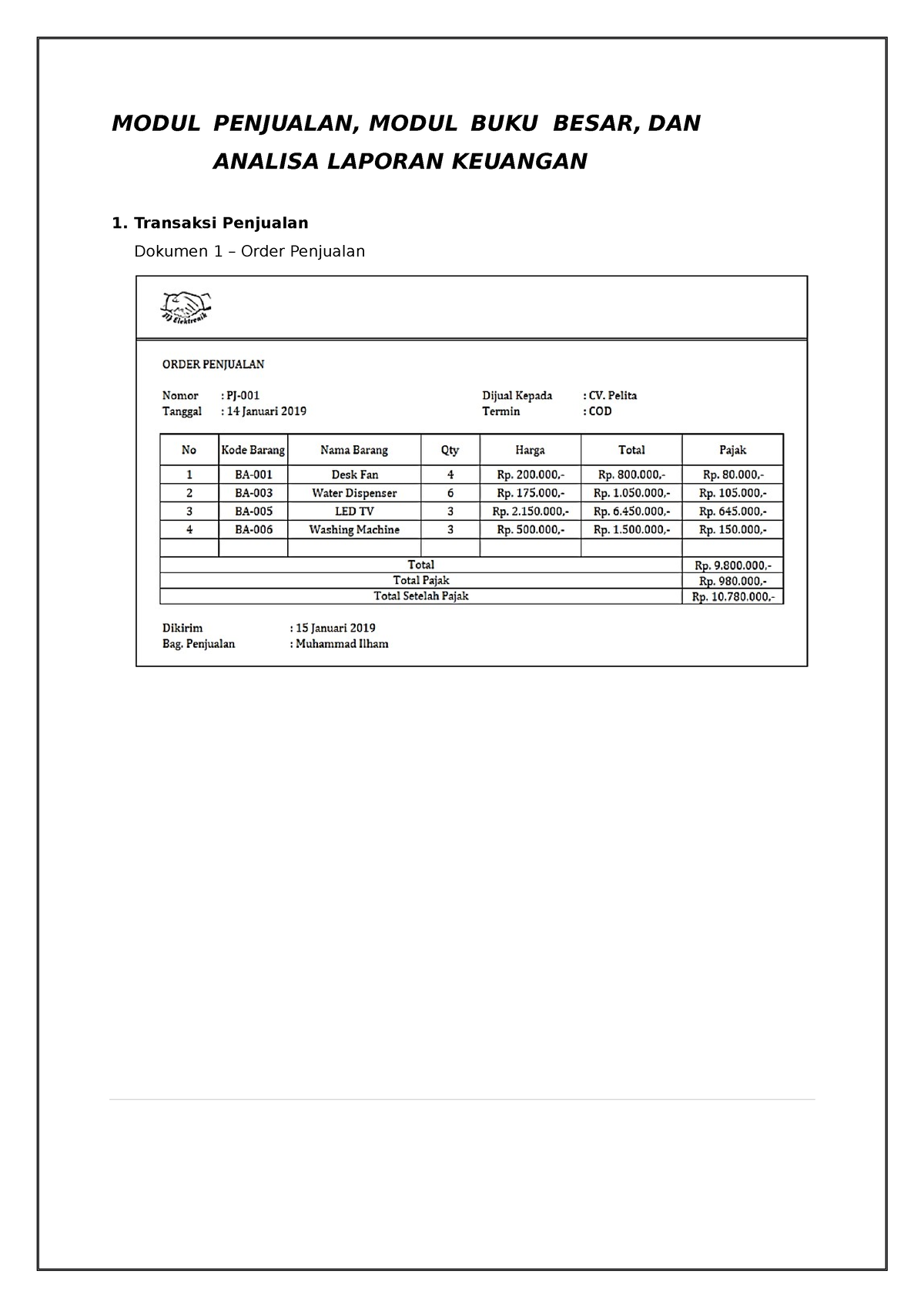 Zahir Accounting Versi PART A MODUL PENJUALAN MODUL BUKU BESAR DAN ANALISA LAPORAN