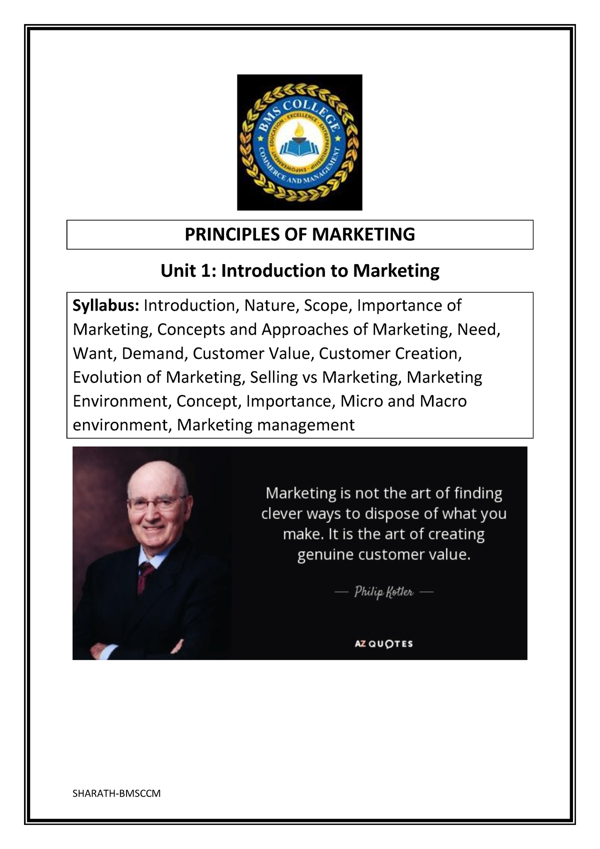 POM-Unit1 - Easy To Read - PRINCIPLES OF MARKETING Unit 1: Introduction ...