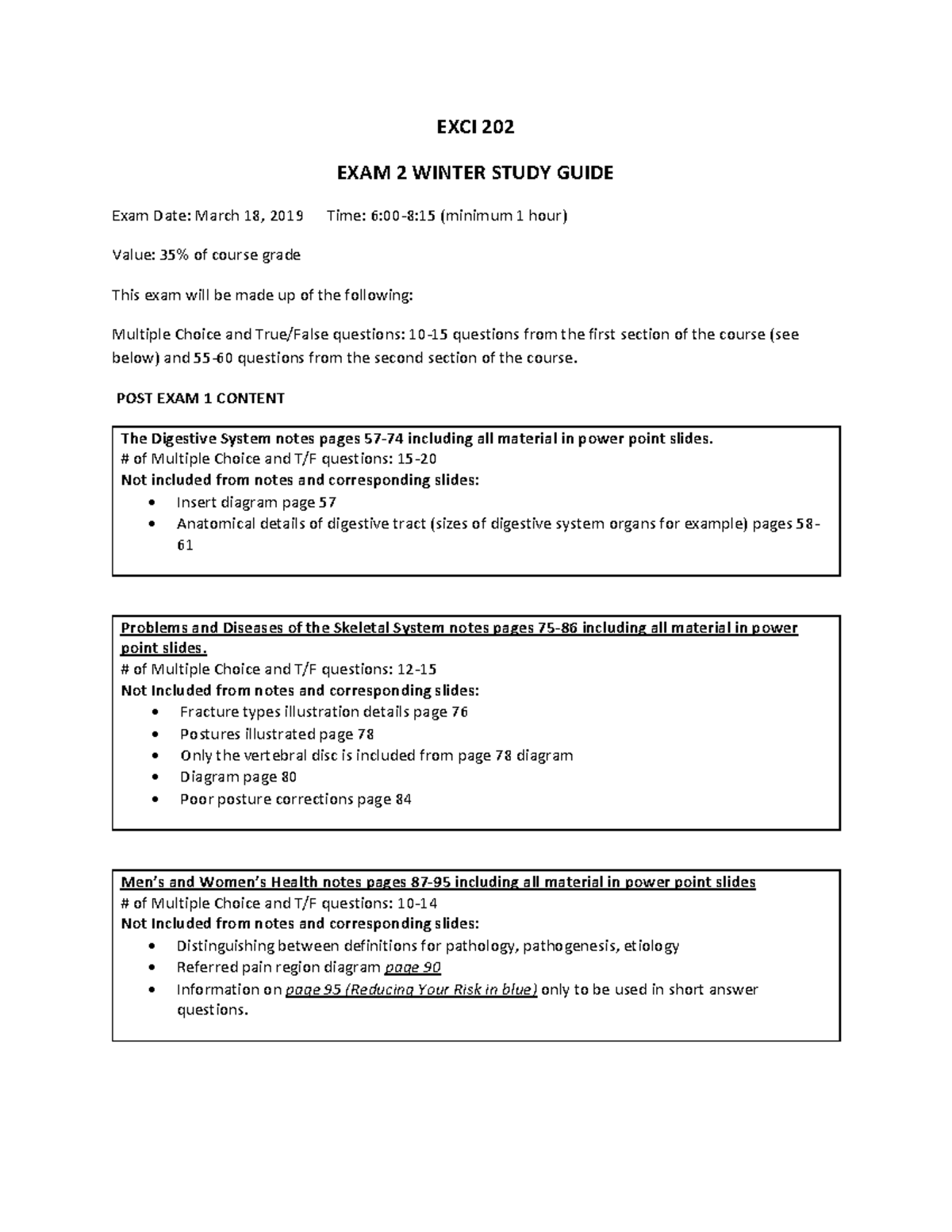 Exam 2 Winter 19 Study Guide draft - EXCI 202 EXAM 2 WINTER STUDY GUIDE ...