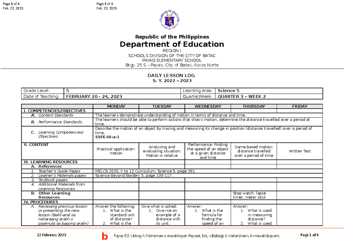 Q3 dll science 5 week 2 republic of the philippines department of