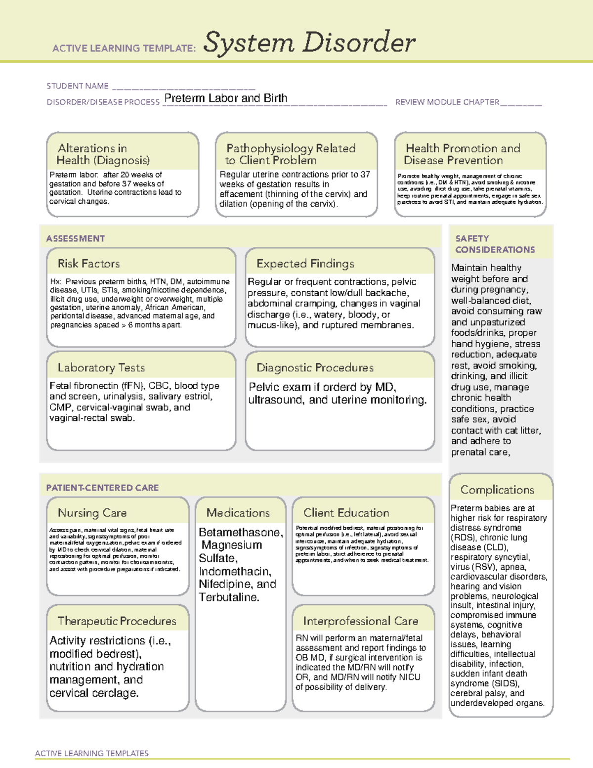 Active Learning Template - Preterm Labor and Birth - ACTIVE LEARNING ...