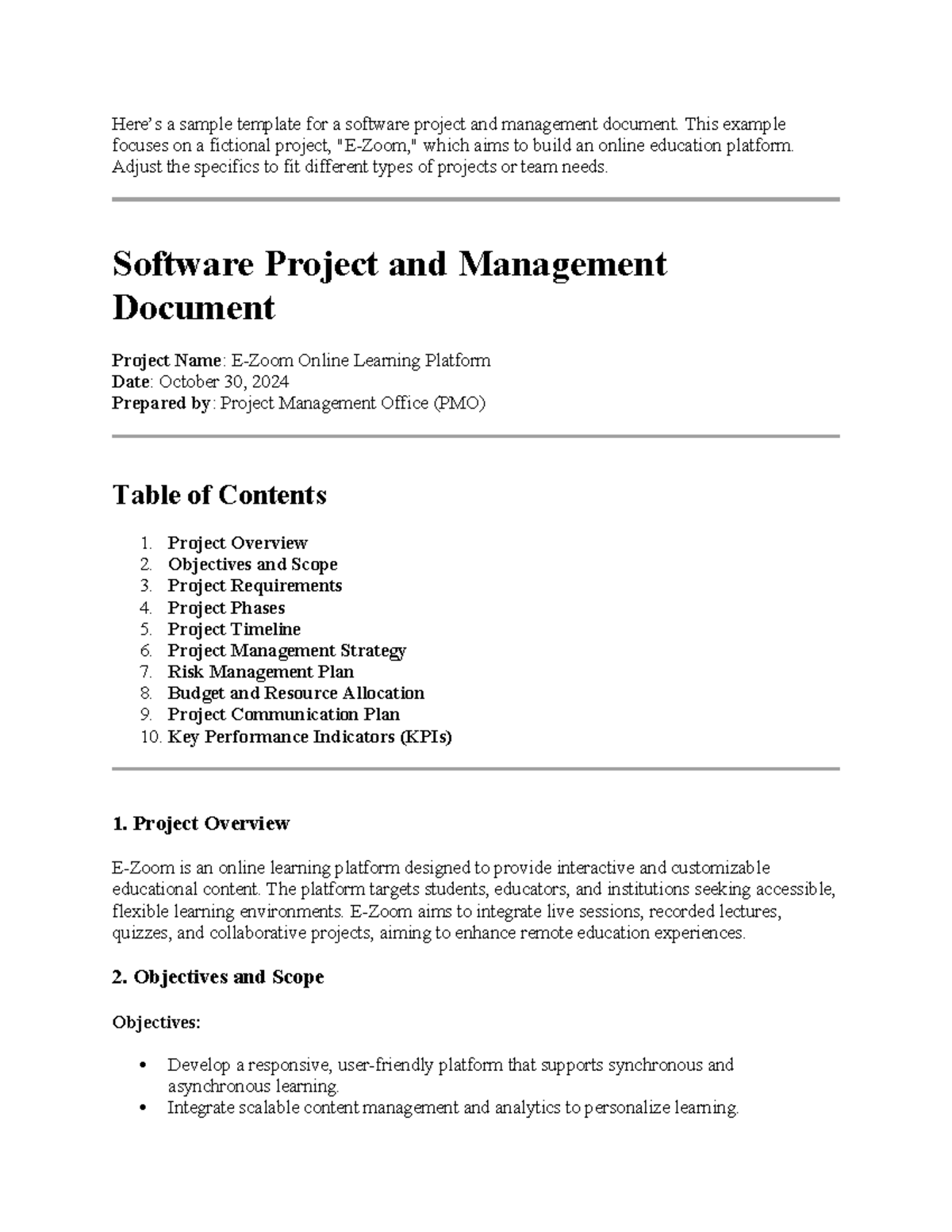 1 - Just learning from online - Here’s a sample template for a software ...