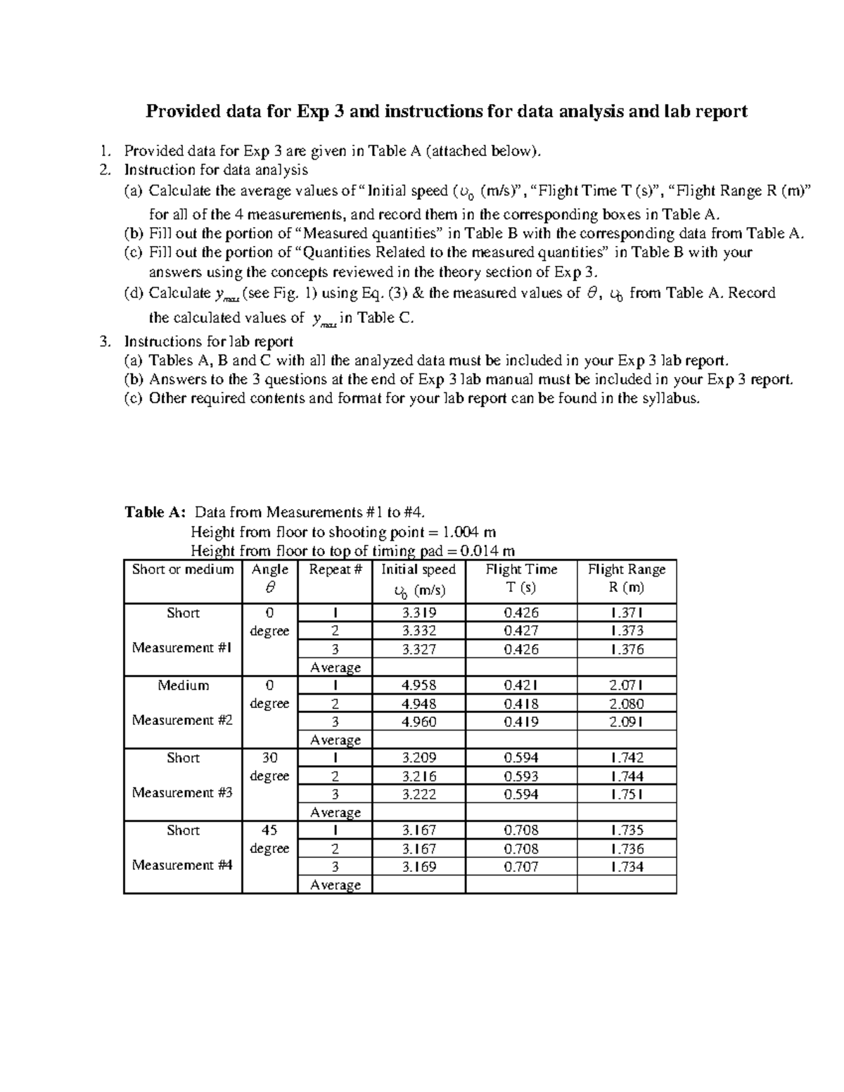 PHY2048L+Exp+3+Data+and+instructions+%281%29 - Provided data for Exp 3 ...