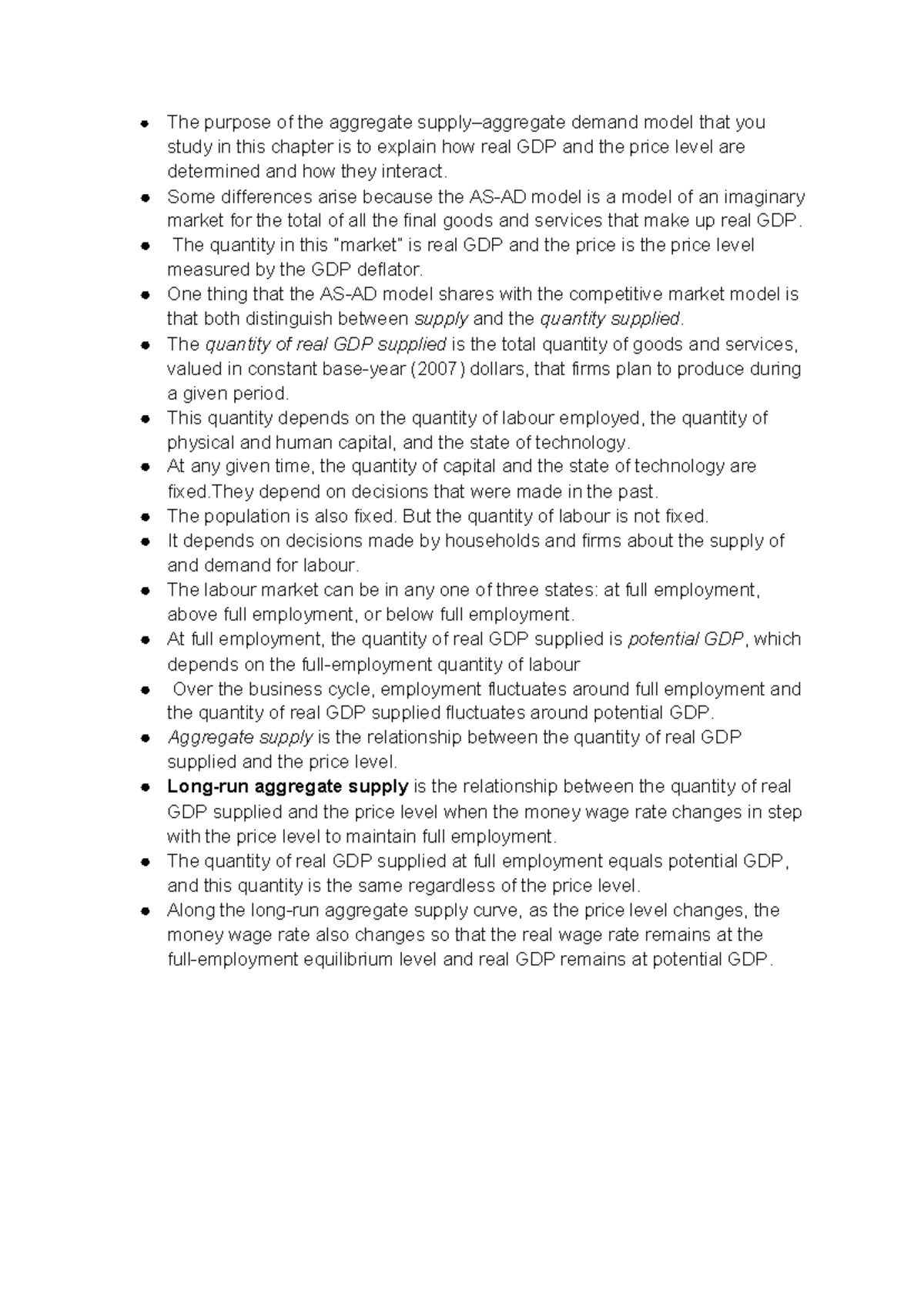 Chapter 10 Econ 1010 Notes - The purpose of the aggregate supply ...