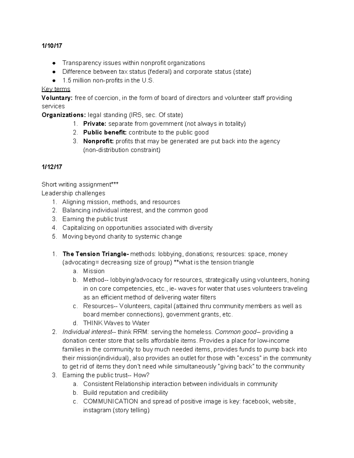 Non Profits Test 1 Notes - 1/10/17 Transparency issues within nonprofit ...