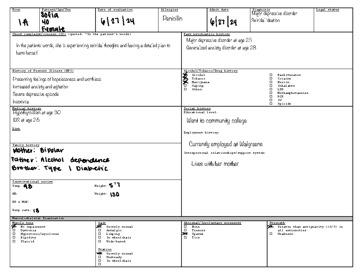 NPW - NPW for clinical - Room Patient/Age/Sex Date of evaluation ...