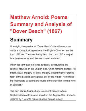 Summary Dover Beach 2 Studocu