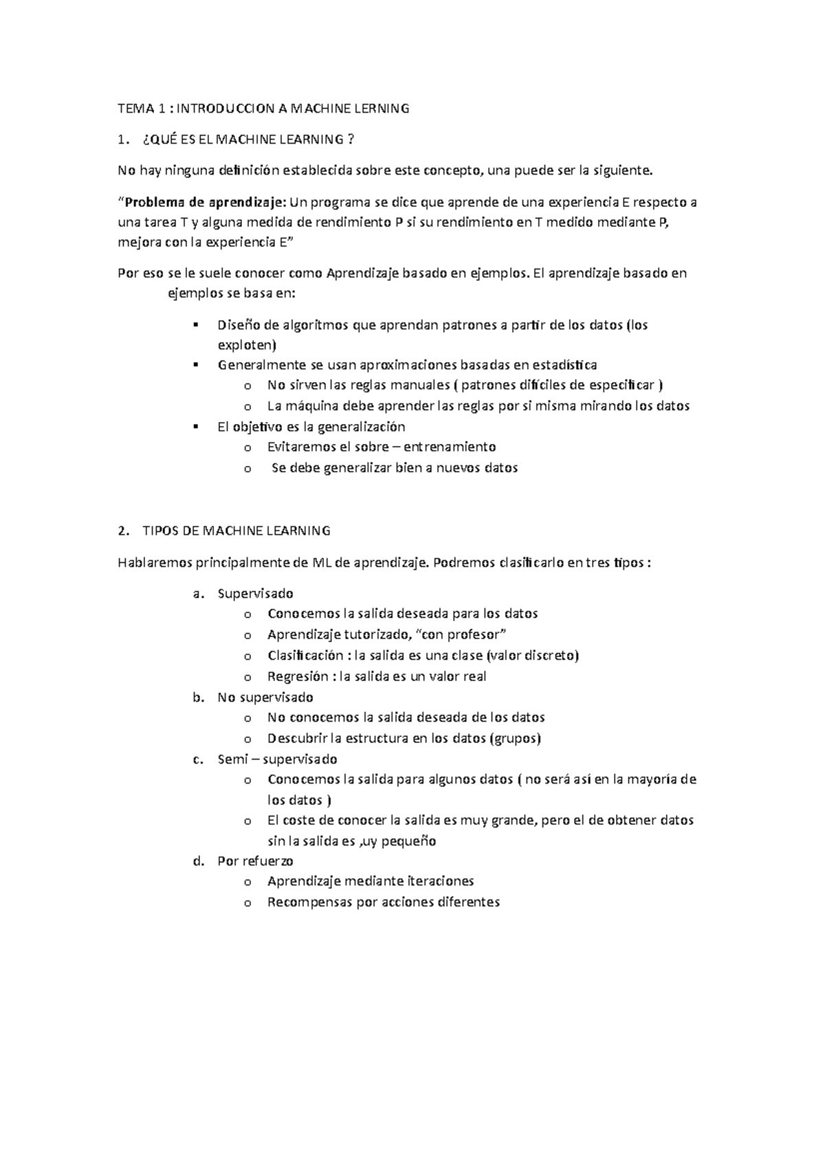 TEMA 1 : INTRODUCCION Y REGRESION LINEAL - TEMA 1 : INTRODUCCION A