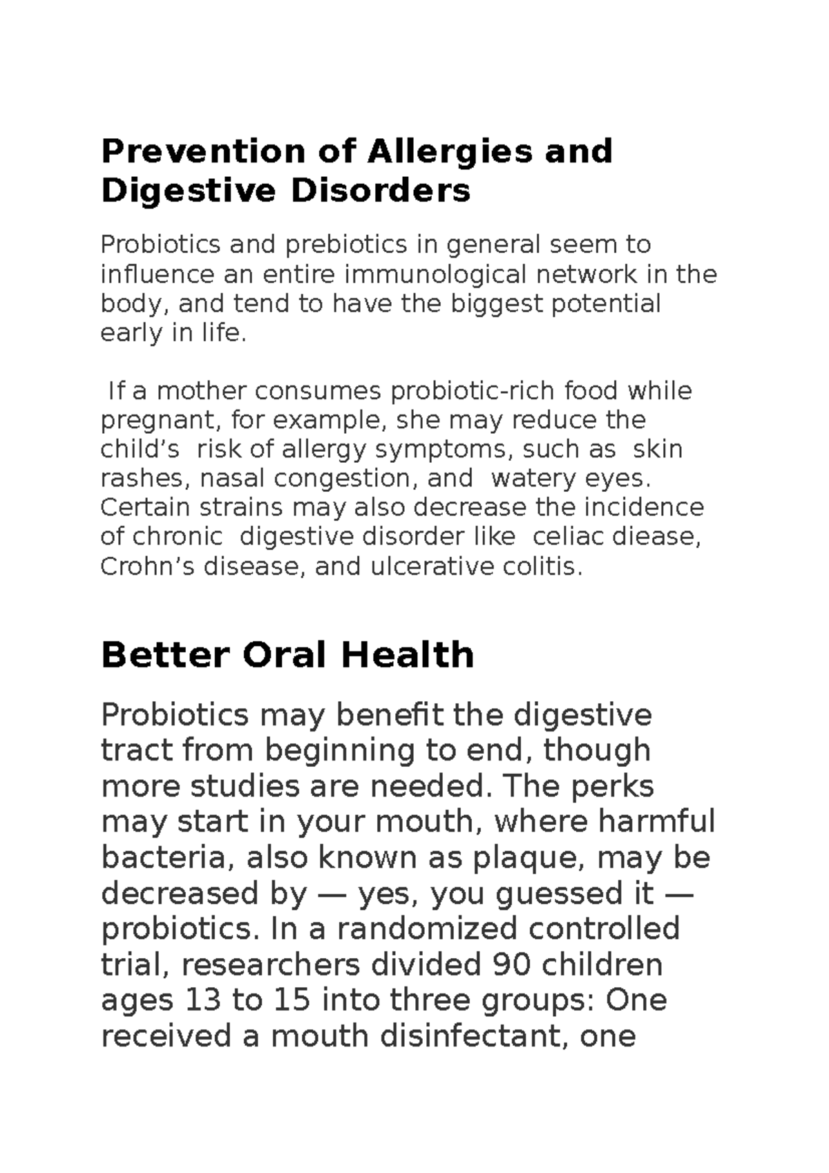 Prevention of Allergies and Digestive Prevention of Allergies and Digestive Disorders