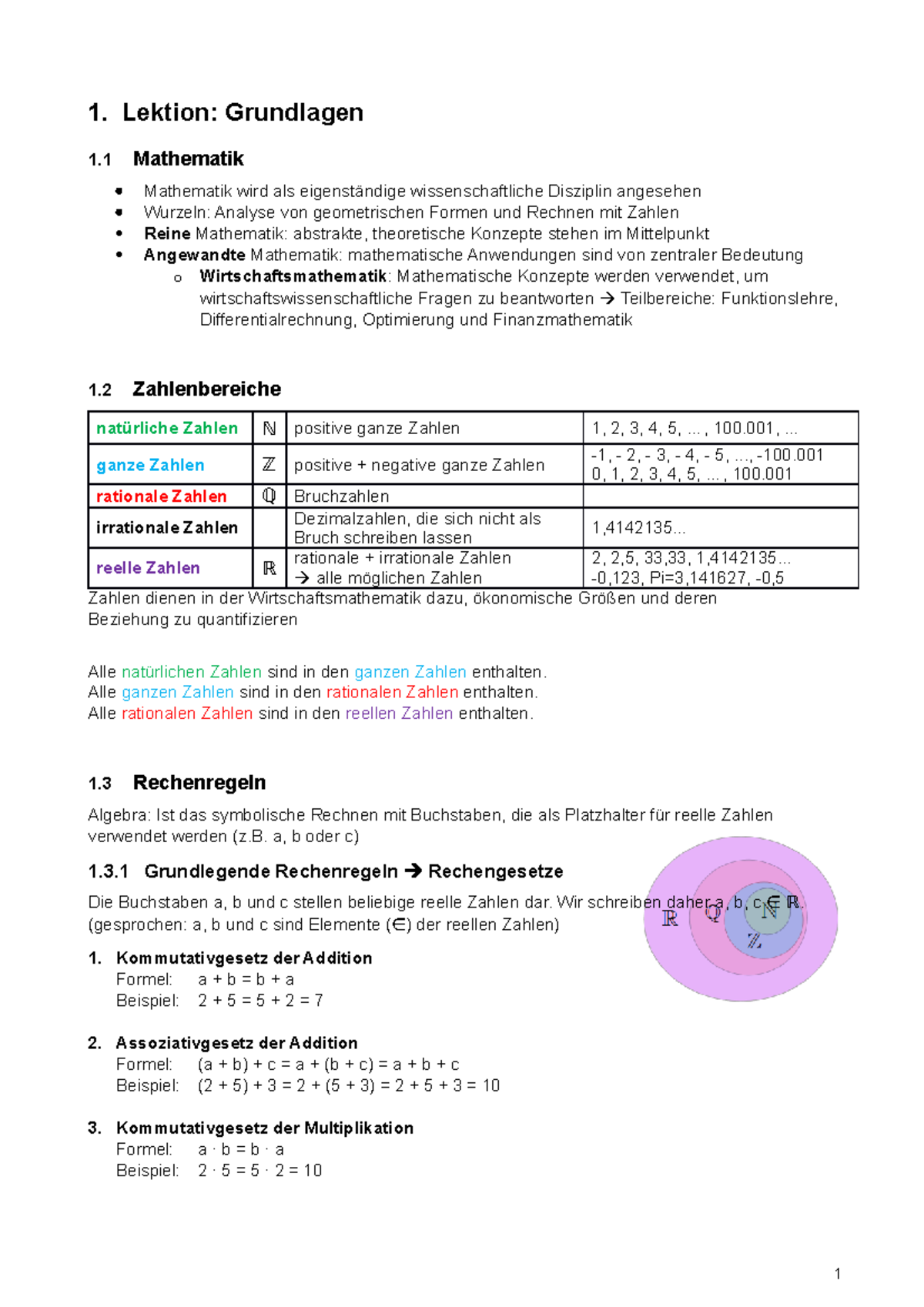 Zusammenfassung - 1. Lektion: Grundlagen 1 Mathematik Mathematik Wird ...