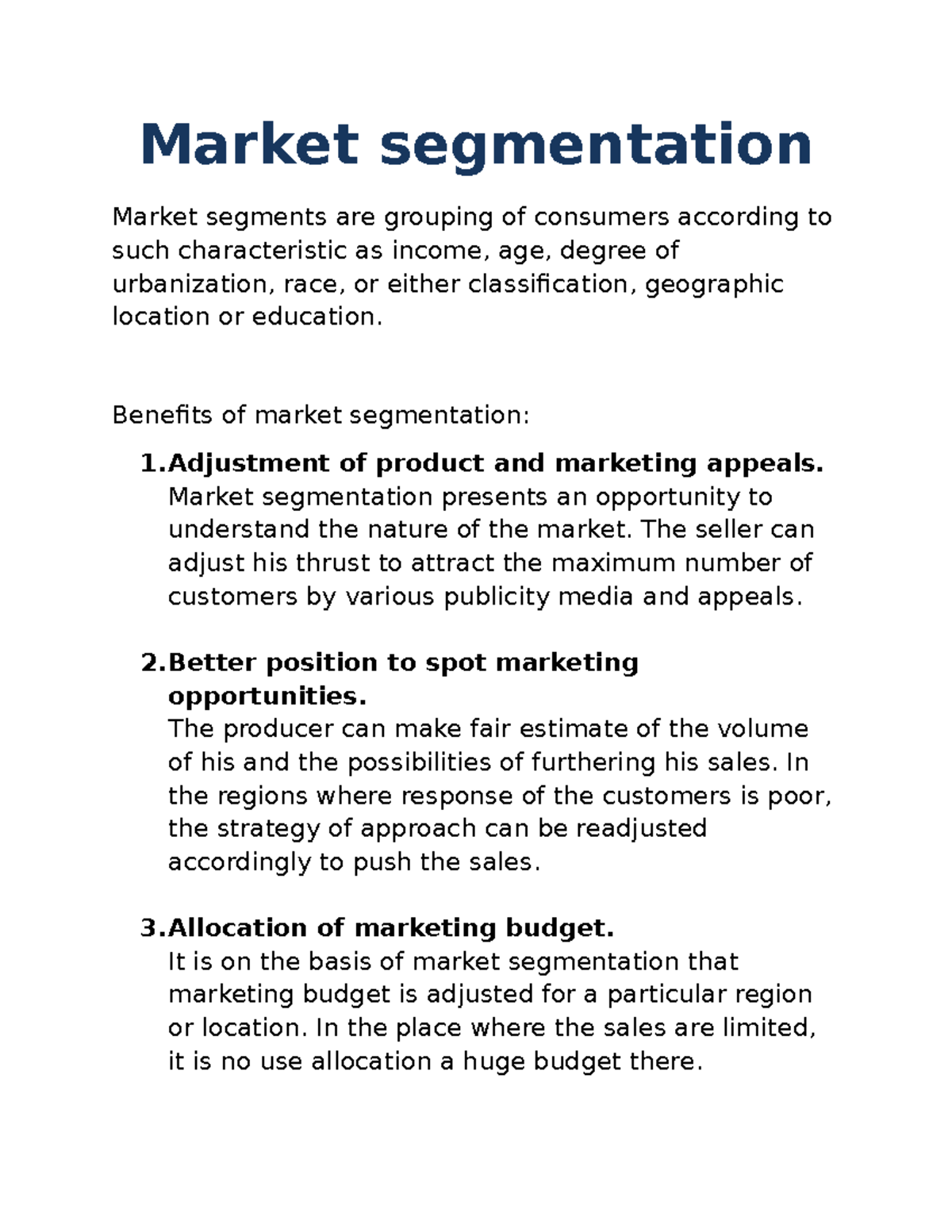 Market segmentation - Benefits of market segmentation: 1 of product and ...