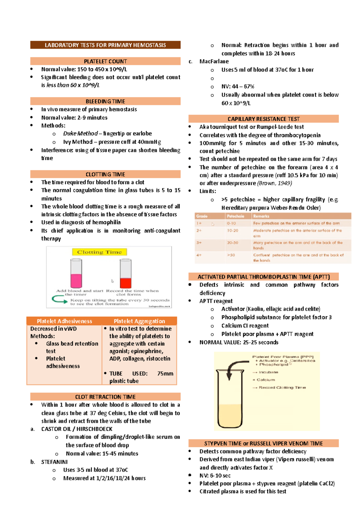 HEMATOLOGY Laboratory Tests for Primary Hemostasis LABORATORY TESTS FOR PRIMARY HEMOSTASIS