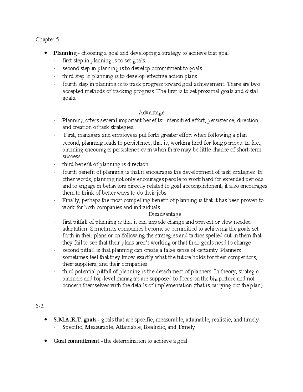 Chapter 5 - Management - Chapter 5 Planning - Choosing A Goal And ...