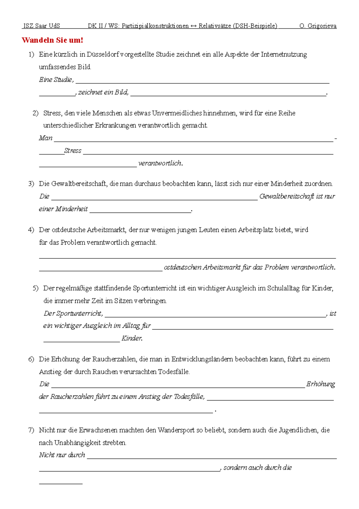 WS Umwandlung Partizipialkonstr RS DSHBeispiele Gr