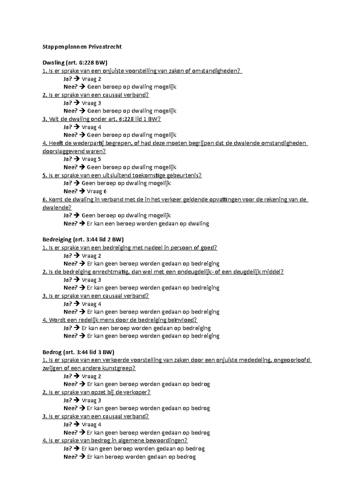 Stappenplannen Privaatrecht - Stappenplannen Privaatrecht Dwaling (art ...