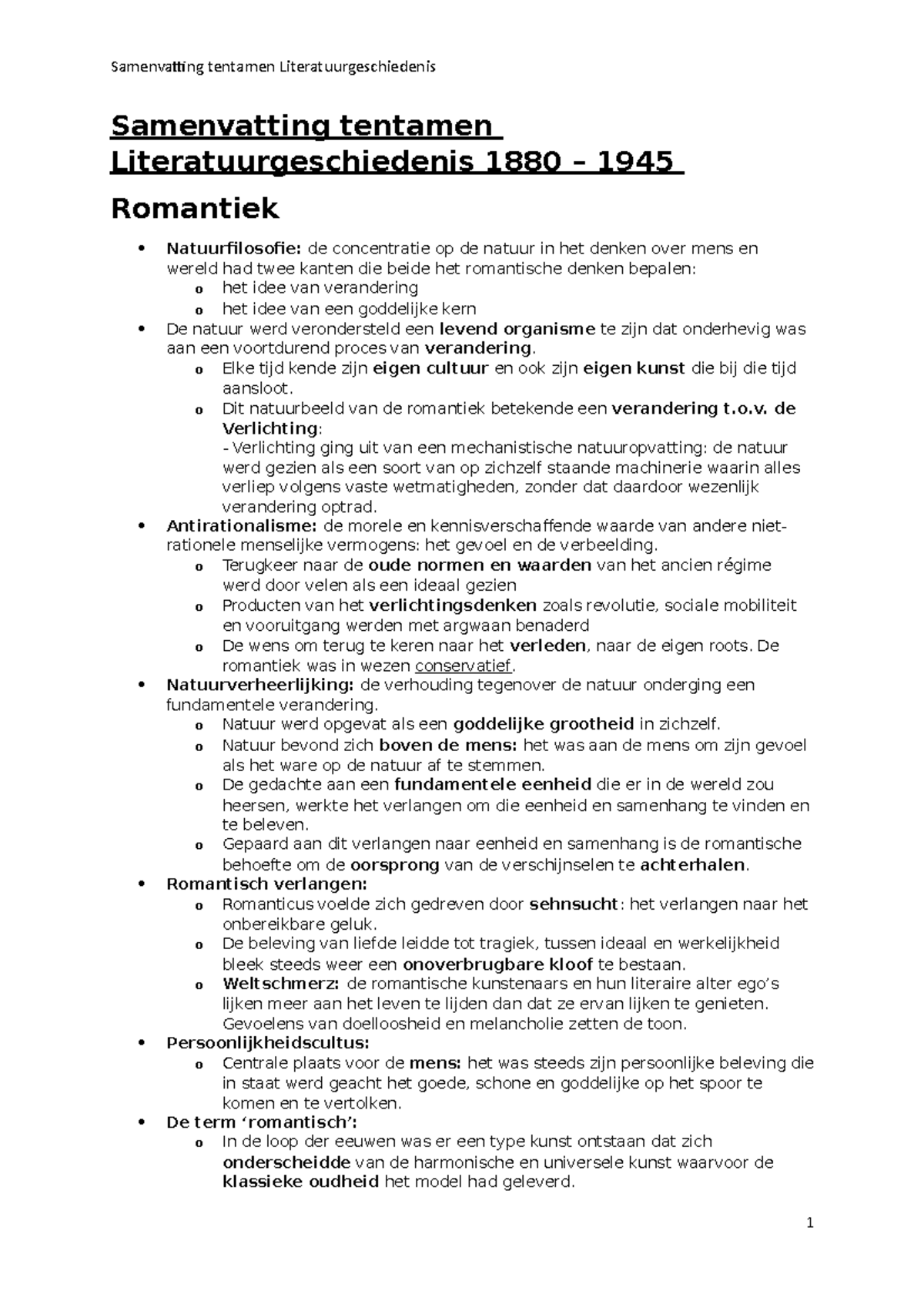 Samenvatting Tentamen Literatuurgeschiedenis 1880-1945 - Samenvatting ...