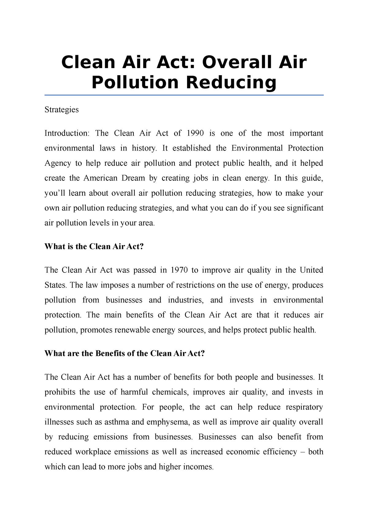 Clean Air Act Overall Air Pollution Reducing Clean Air Act Overall Air Pollution Reducing 5498