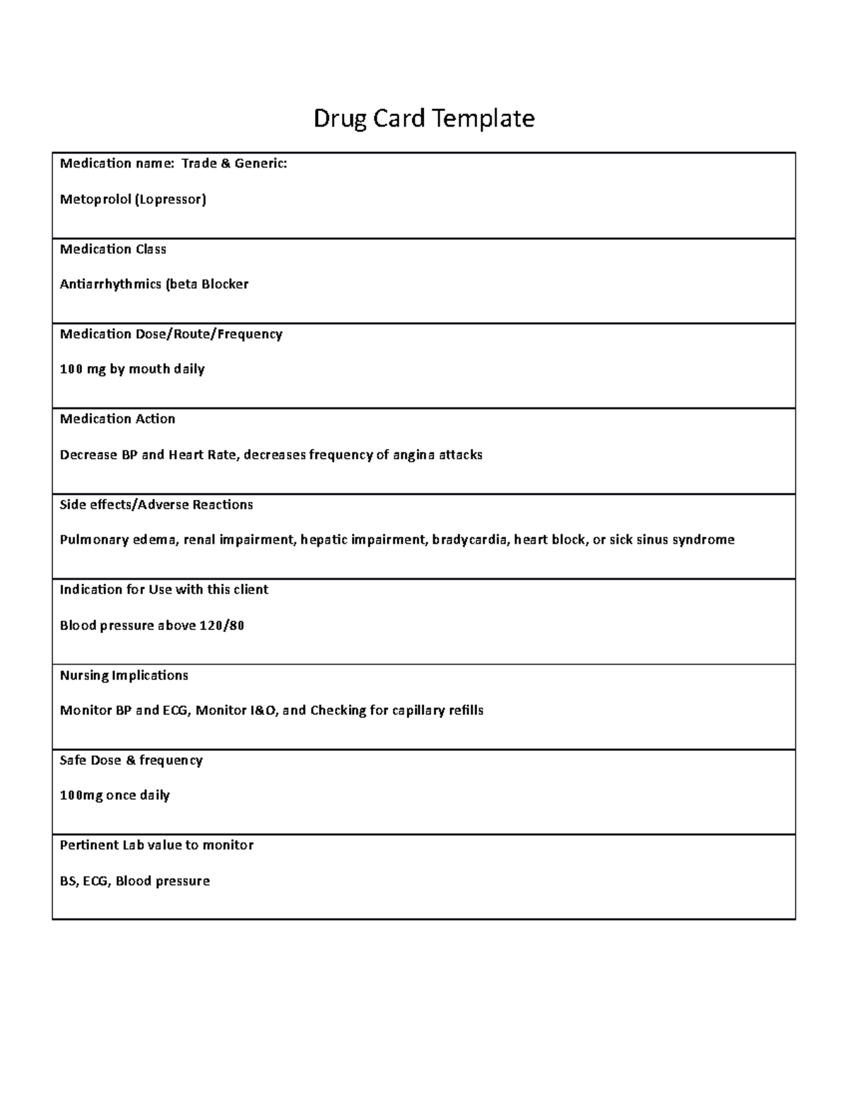 MED cards - Class material to study from Daytona College - Medication ...