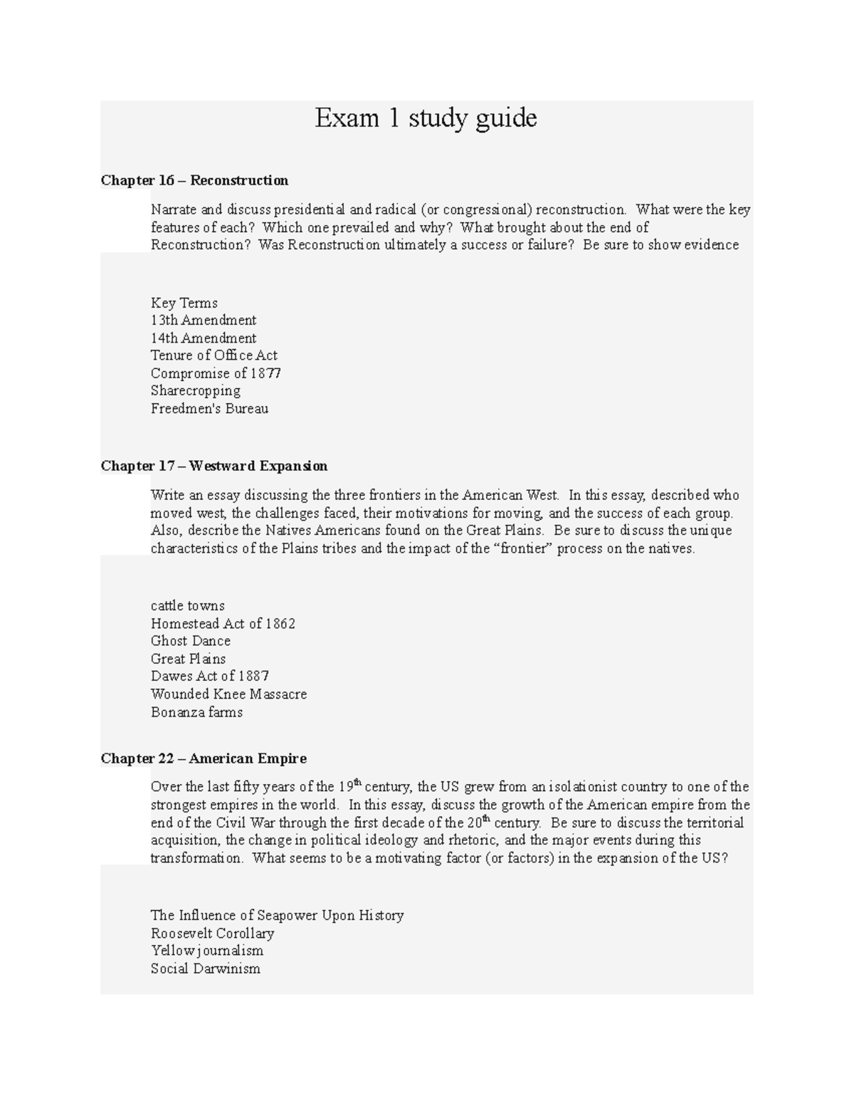 Exam 1 study guide - topics required to know for exam 1 - Exam 1 study ...