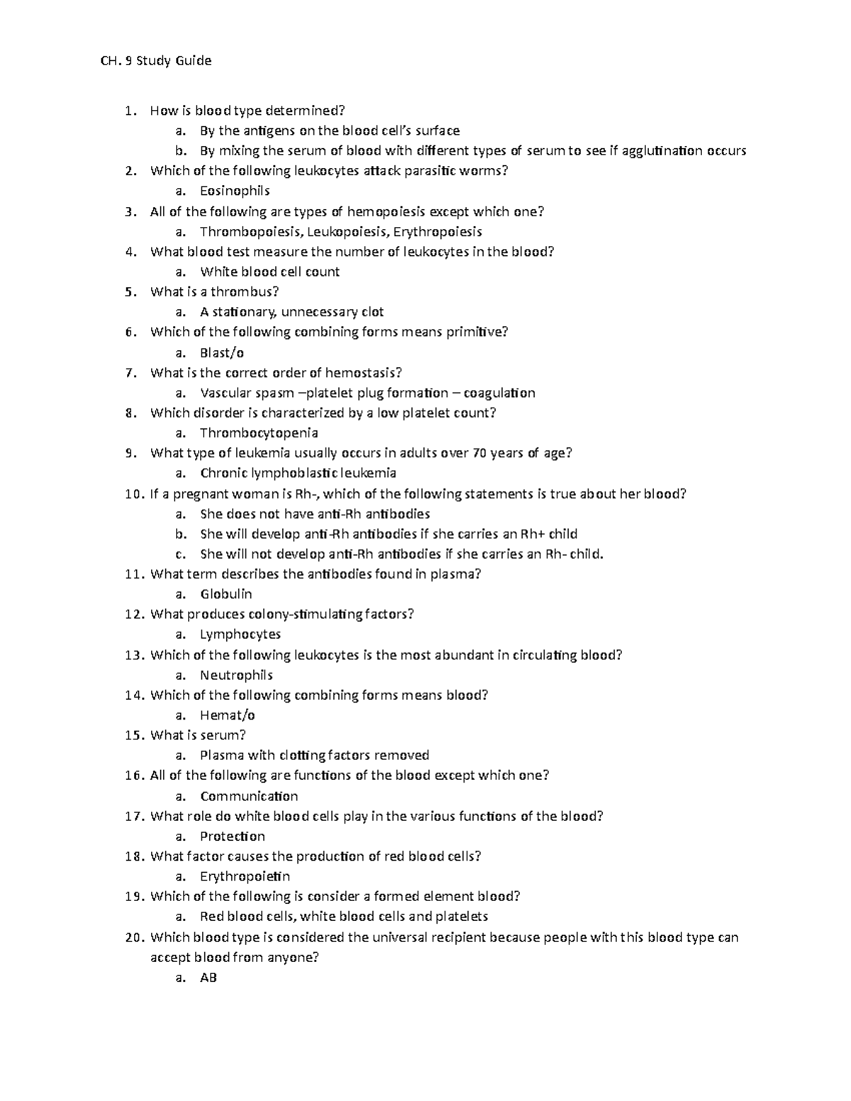 CH9 Cardiovascular System - Blood Study Guide - How is blood type ...