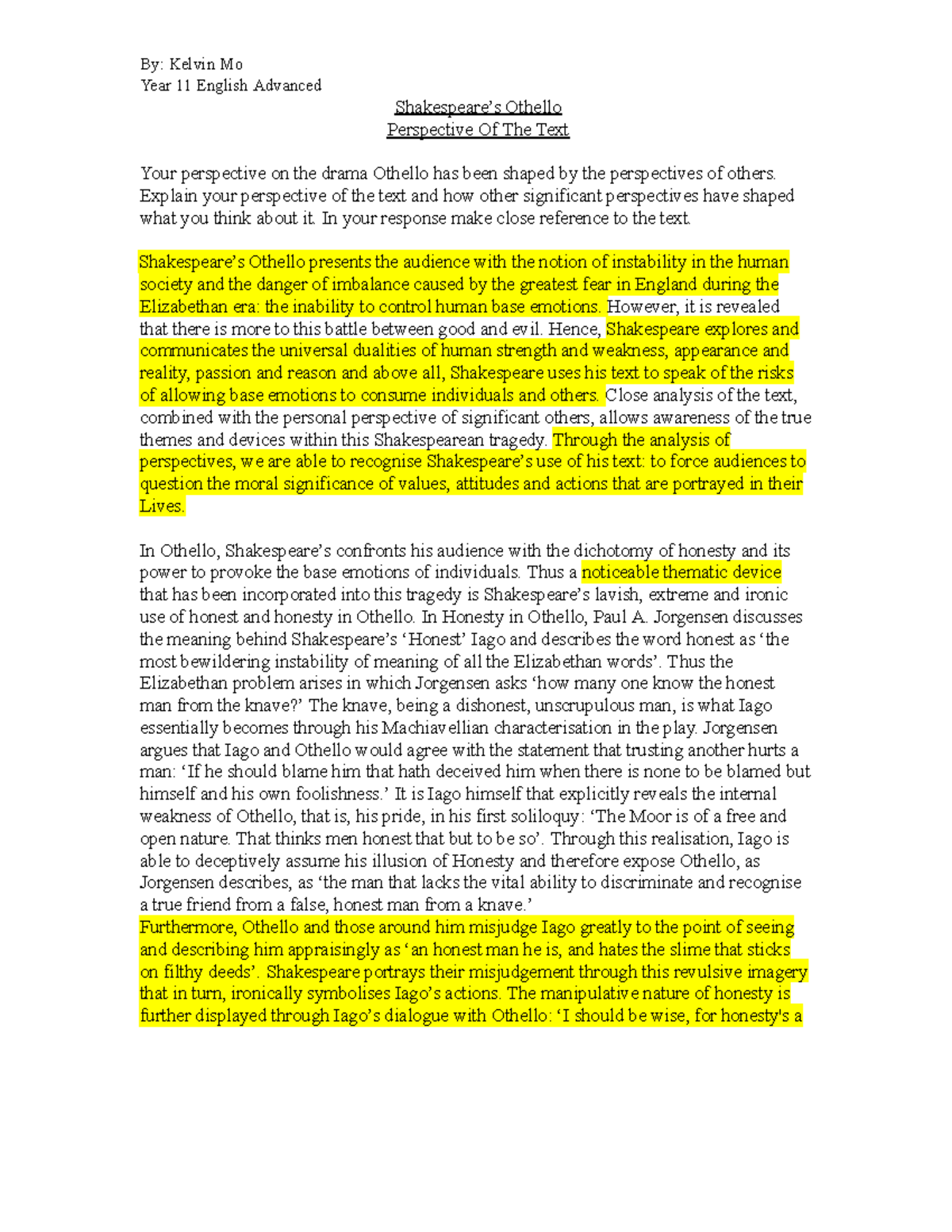 Sample Essay - K.Mo - By: Kelvin Mo Year 11 English Advanced ...