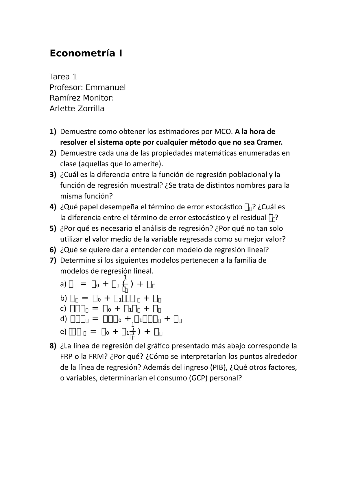 Tarea 1 Econometria - Ejercicios Teoricos Y Practicos - Econometría I ...