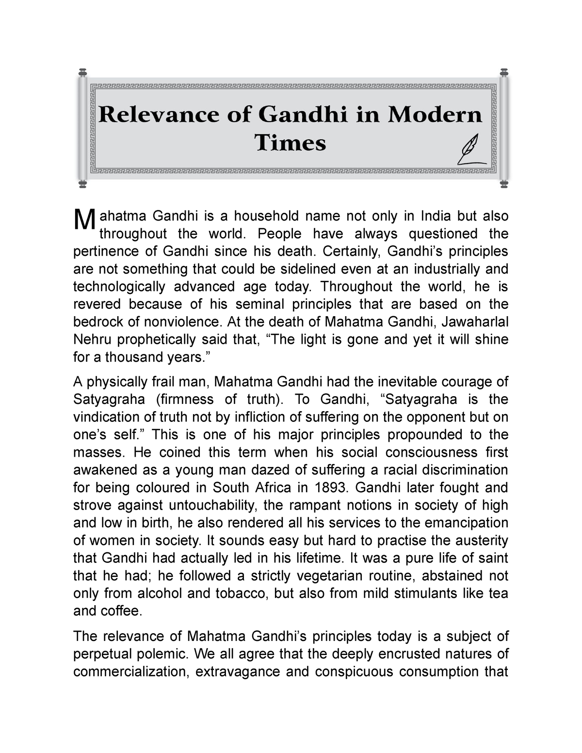 relevance of gandhi today essay