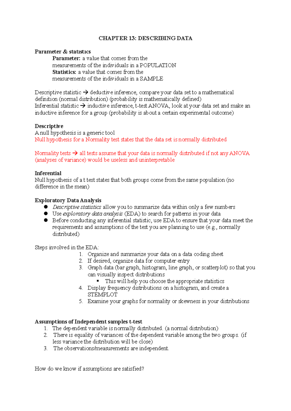 PSYC208 Describing DATA - CHAPTER 13: DESCRIBING DATA Parameter ...
