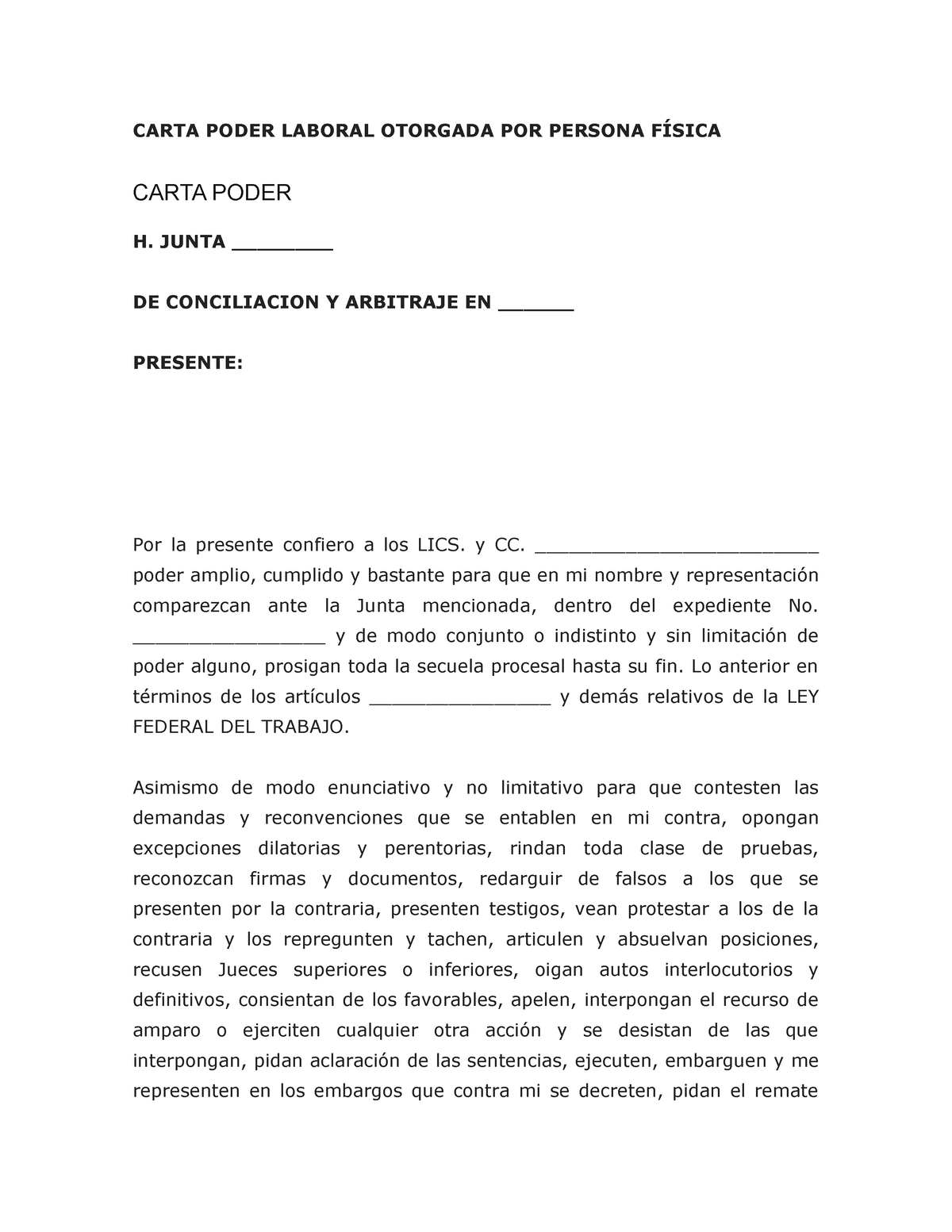 Carta Poder Persona Fisica Carta Poder Laboral Otorgada Por Persona FÍsica Carta Poder H 9226