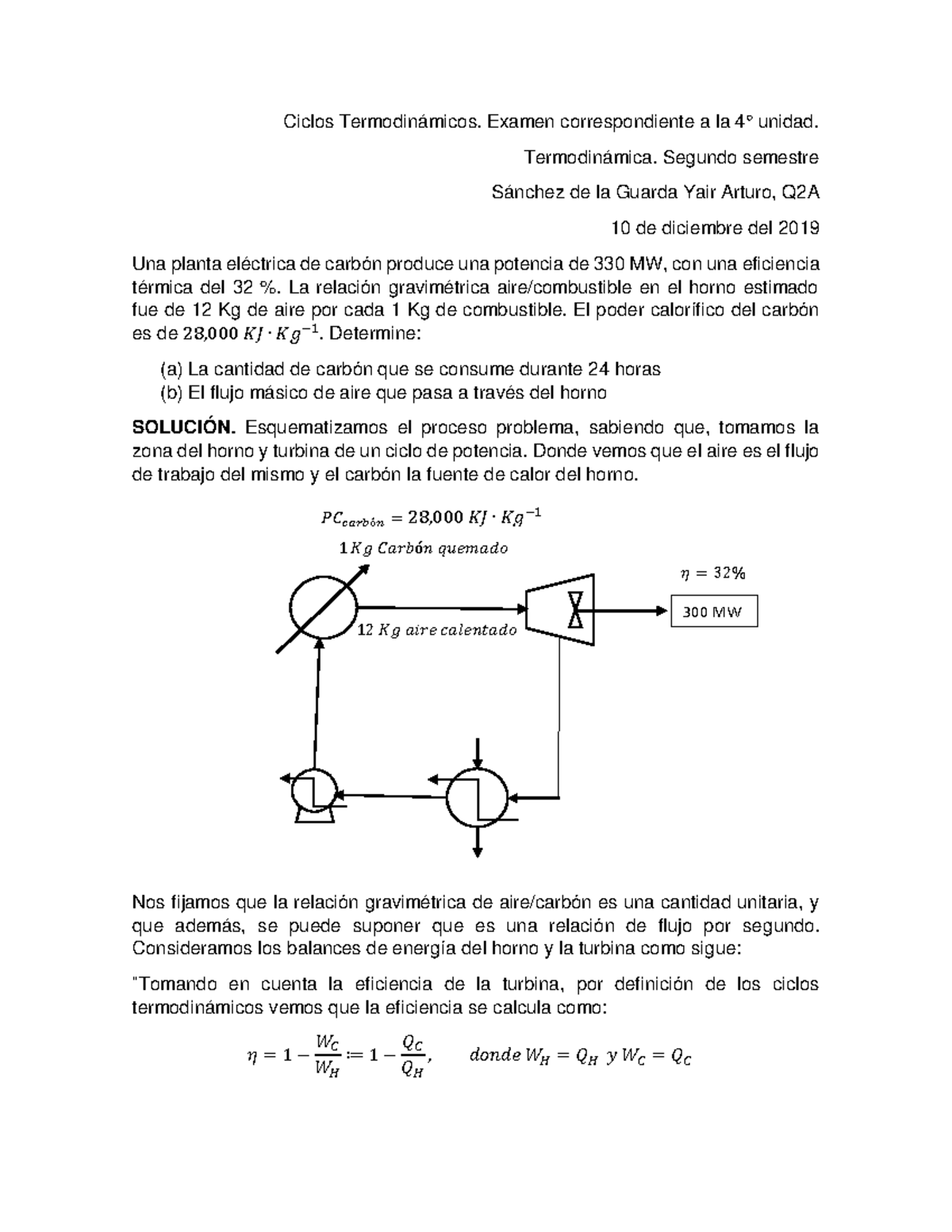 Ciclos Termodinámicos Examen Correspondiente A La 4° Unidad Termodinámica Segundo Semestre 4504