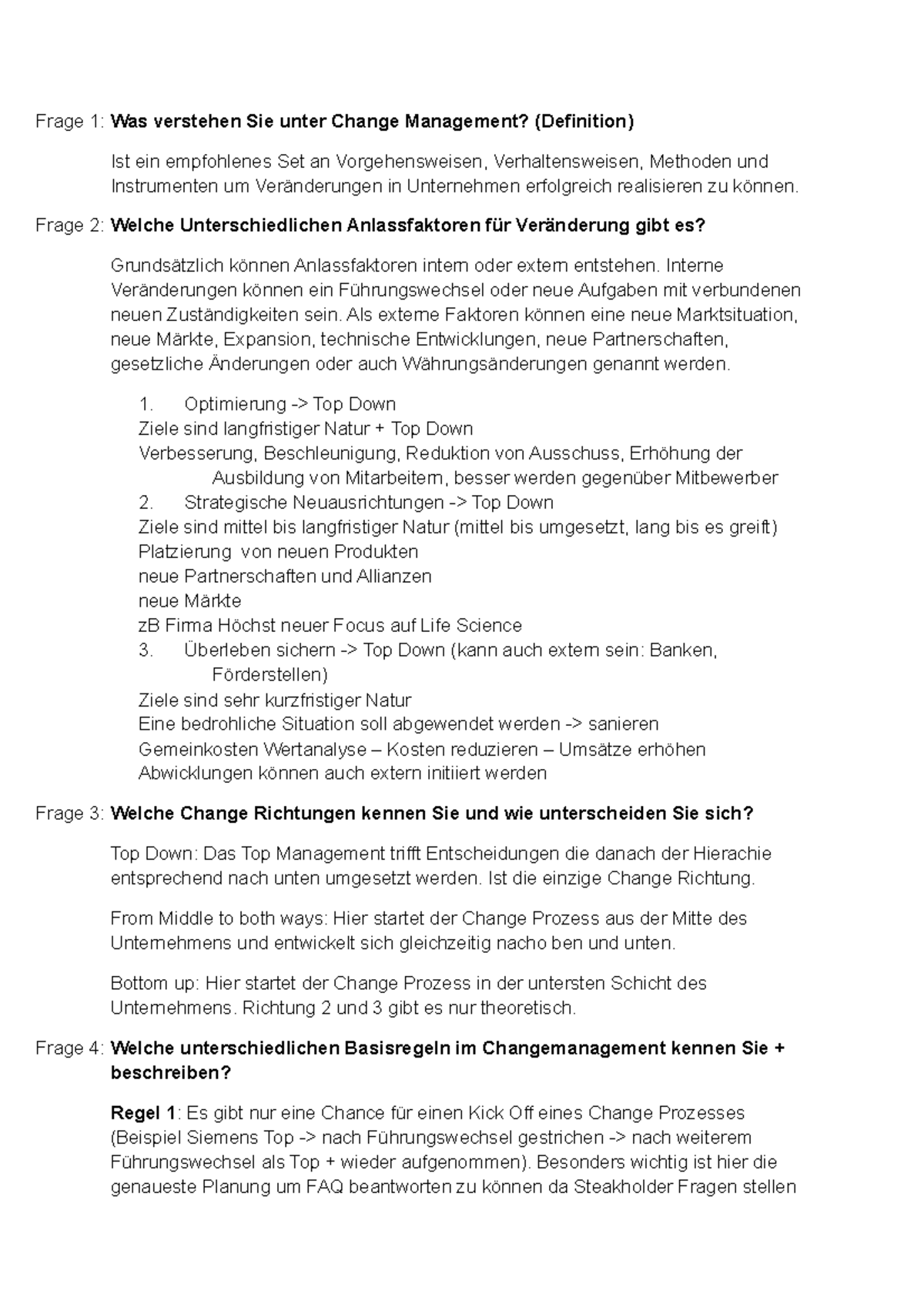 Change Management Zusammenfassung Klausur Fragen - Frage 1: Was verstehen Sie unter Change - Studocu
