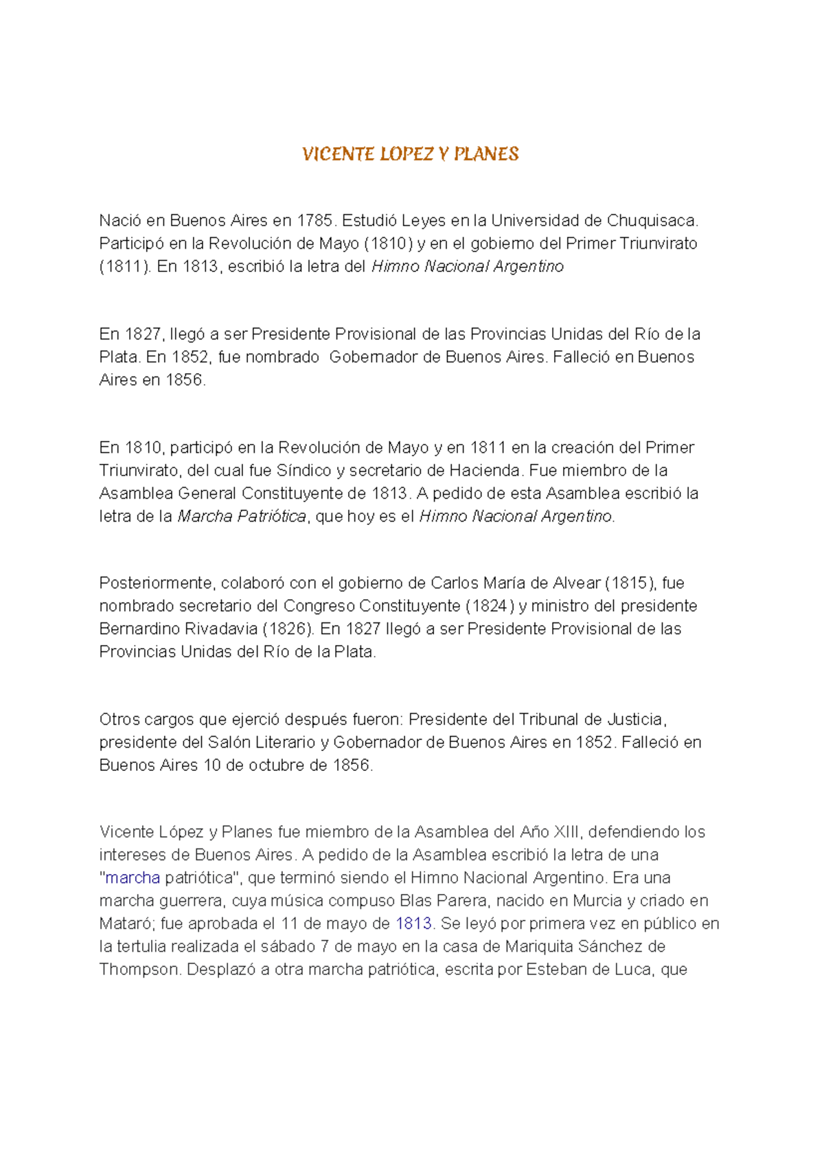 Vicente Lopez y Planes Nota 7 VICENTE LOPEZ Y PLANES Nació en
