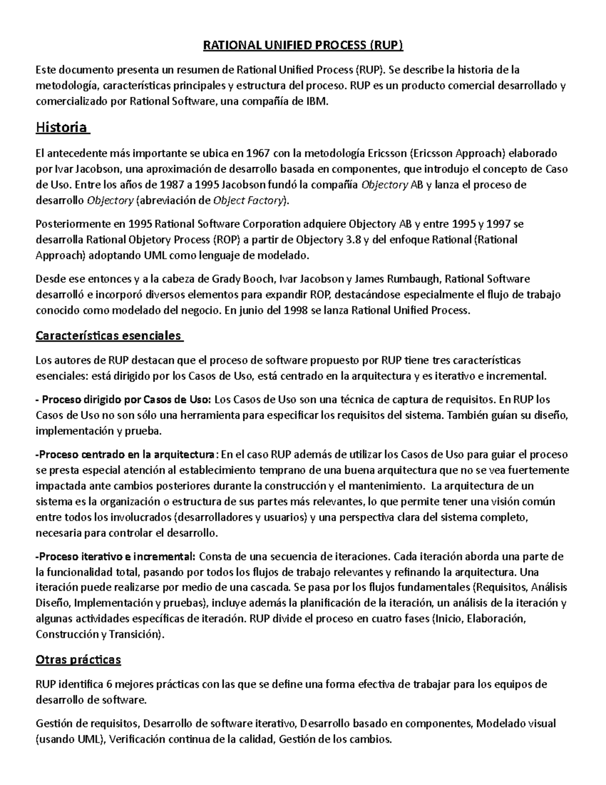 Rational Unified Process (RUP)- Control DE Lectura - RATIONAL UNIFIED ...
