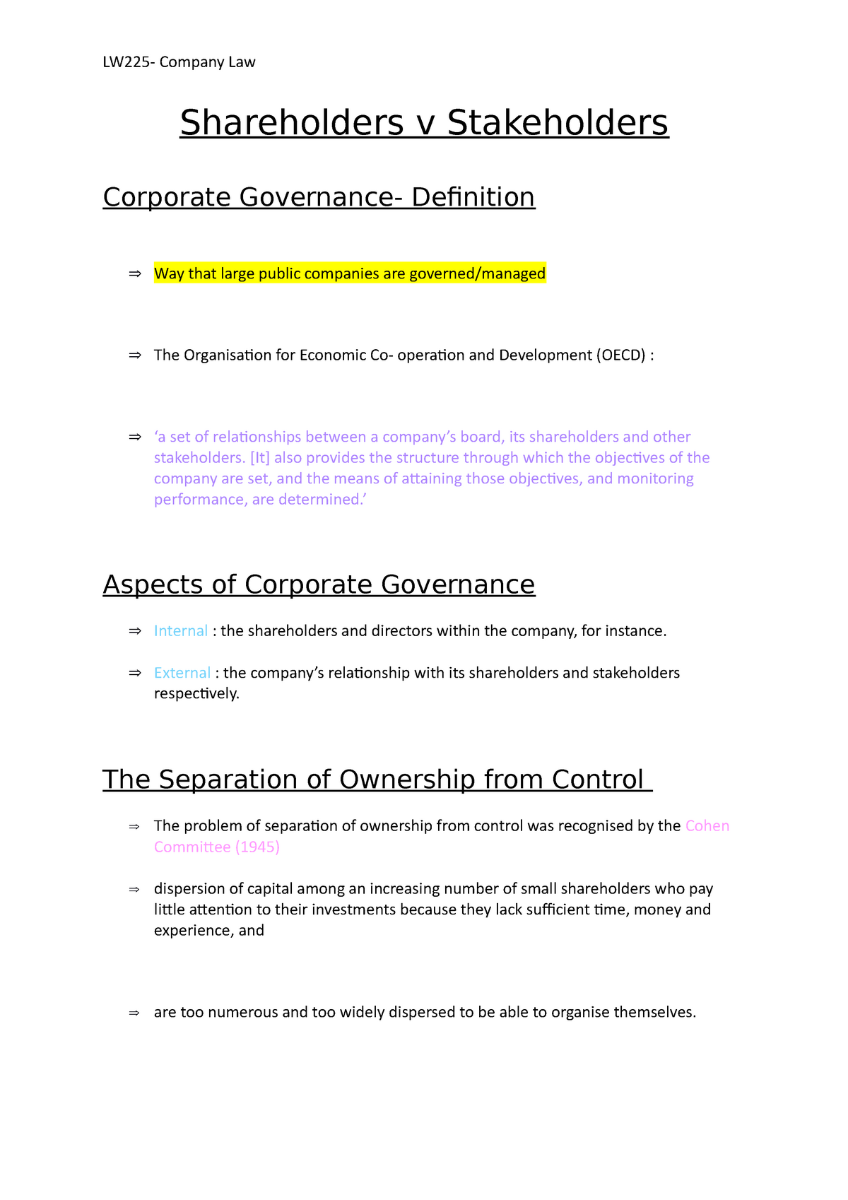 Shareholders v Stakeholders - Shareholders v Stakeholders Corporate  Governance- Definition  Way - Studocu