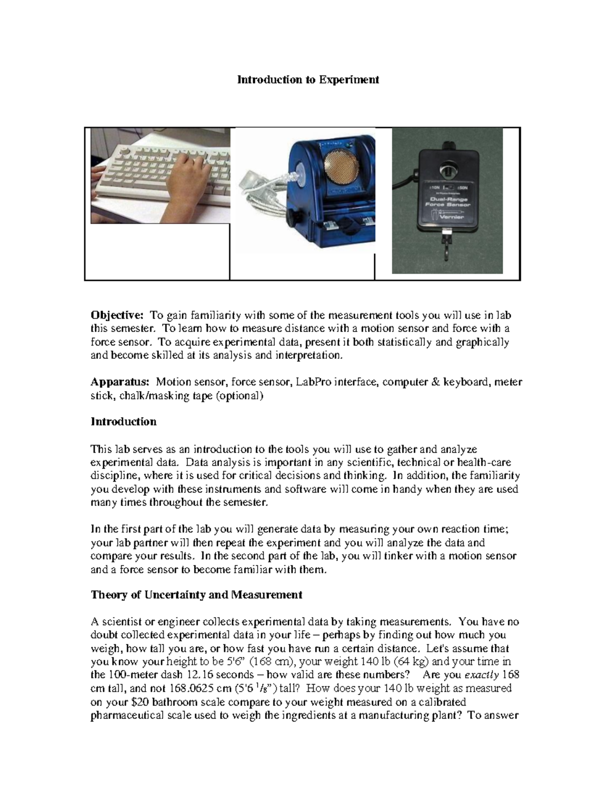Intro to Experiment - ... - Introduction to Experiment Objective: To ...