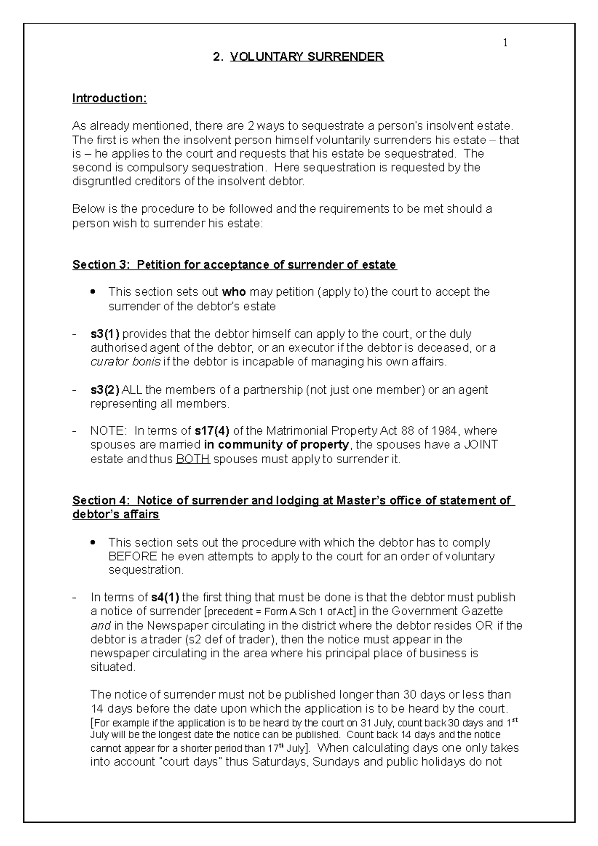 2. Voluntary Surrender - MRL3701 - UWC - Studocu