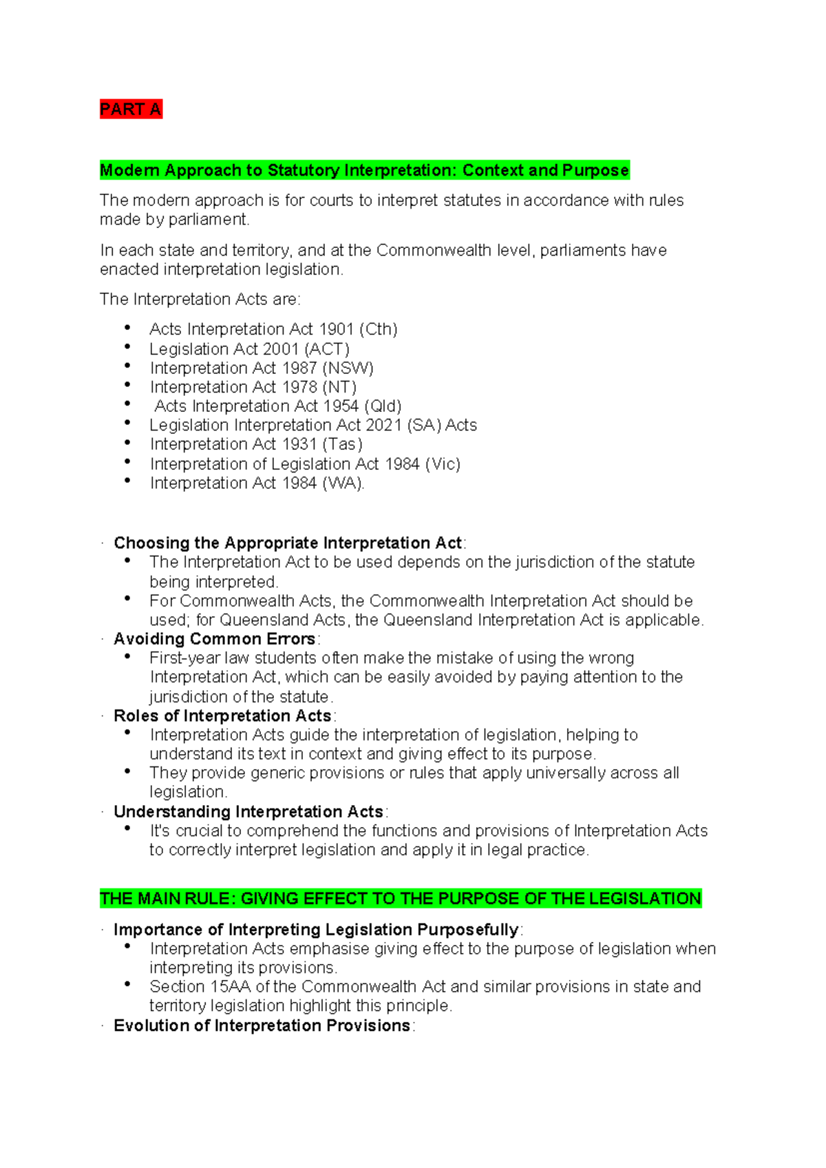 Week 9 Foundations of Law Reading Notes - PART A Modern Approach to ...