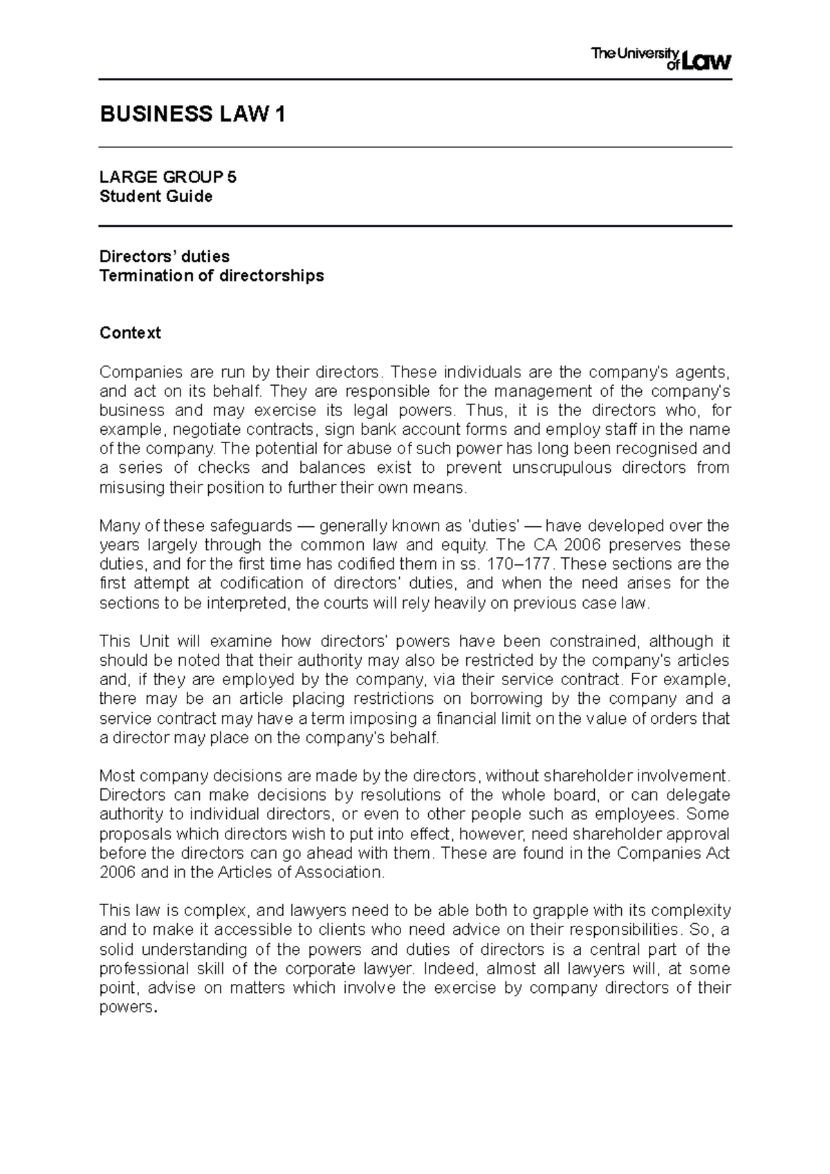 Student guide - Lecture notes - BUSINESS LAW 1 LARGE GROUP 5 Student ...