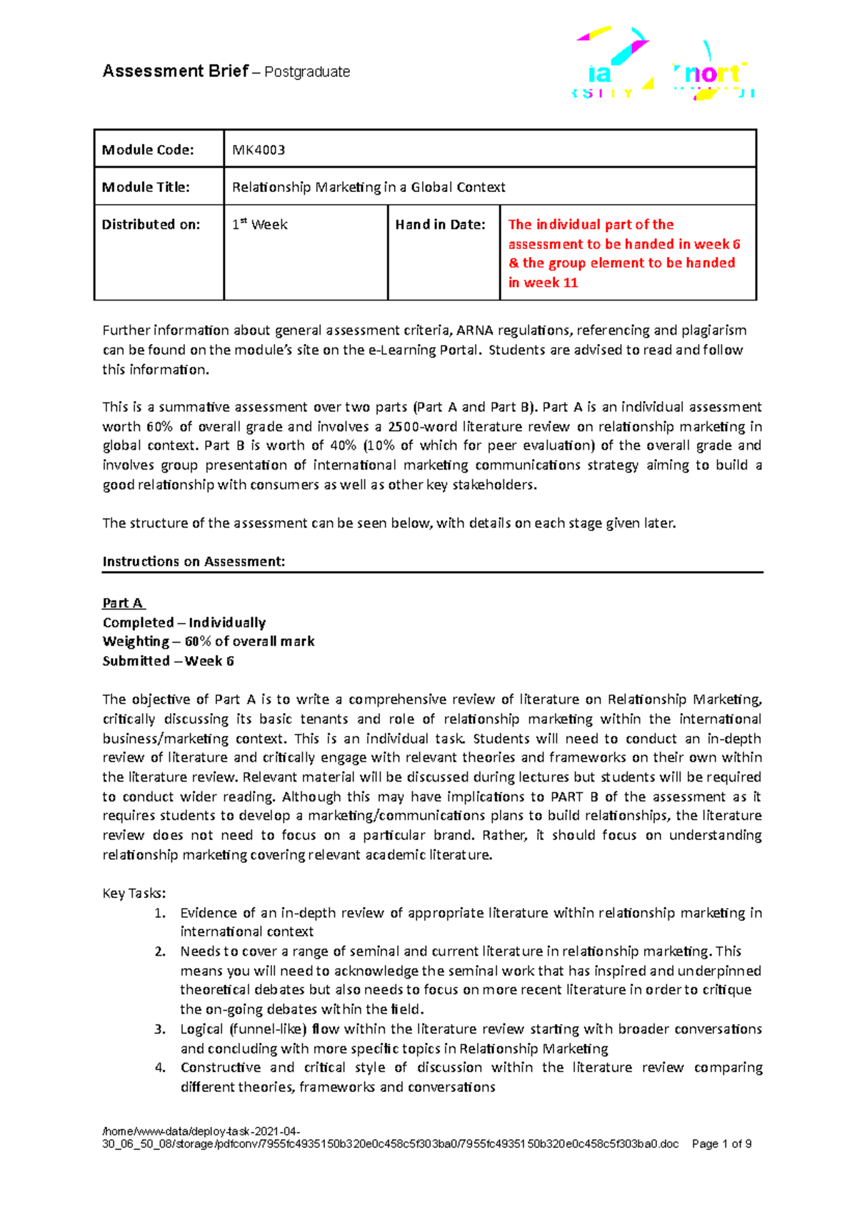 MK4003 Assignment Brief 2016-2017 (Semester 2) updated - Assessment ...