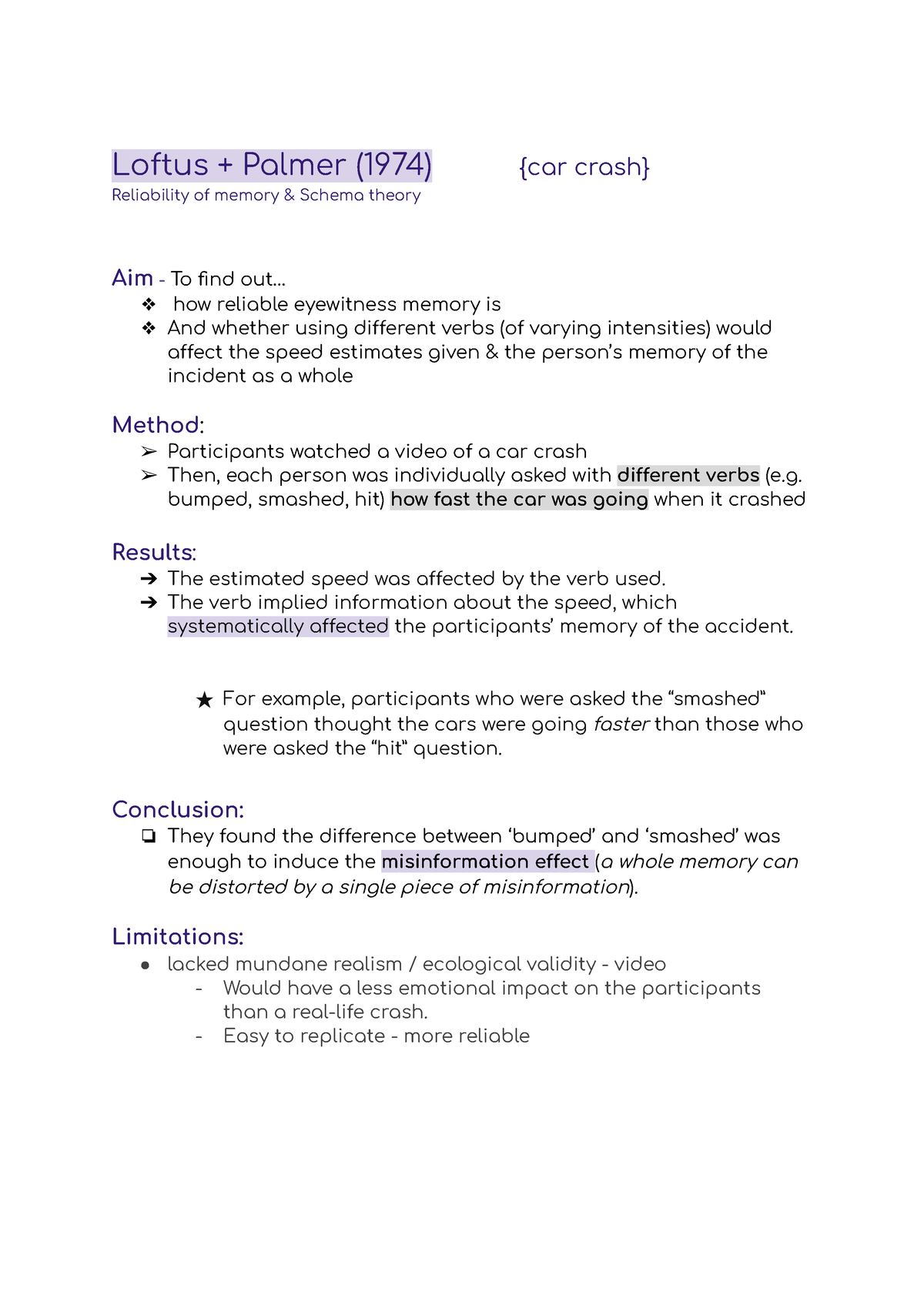 loftus and palmer experiment summary