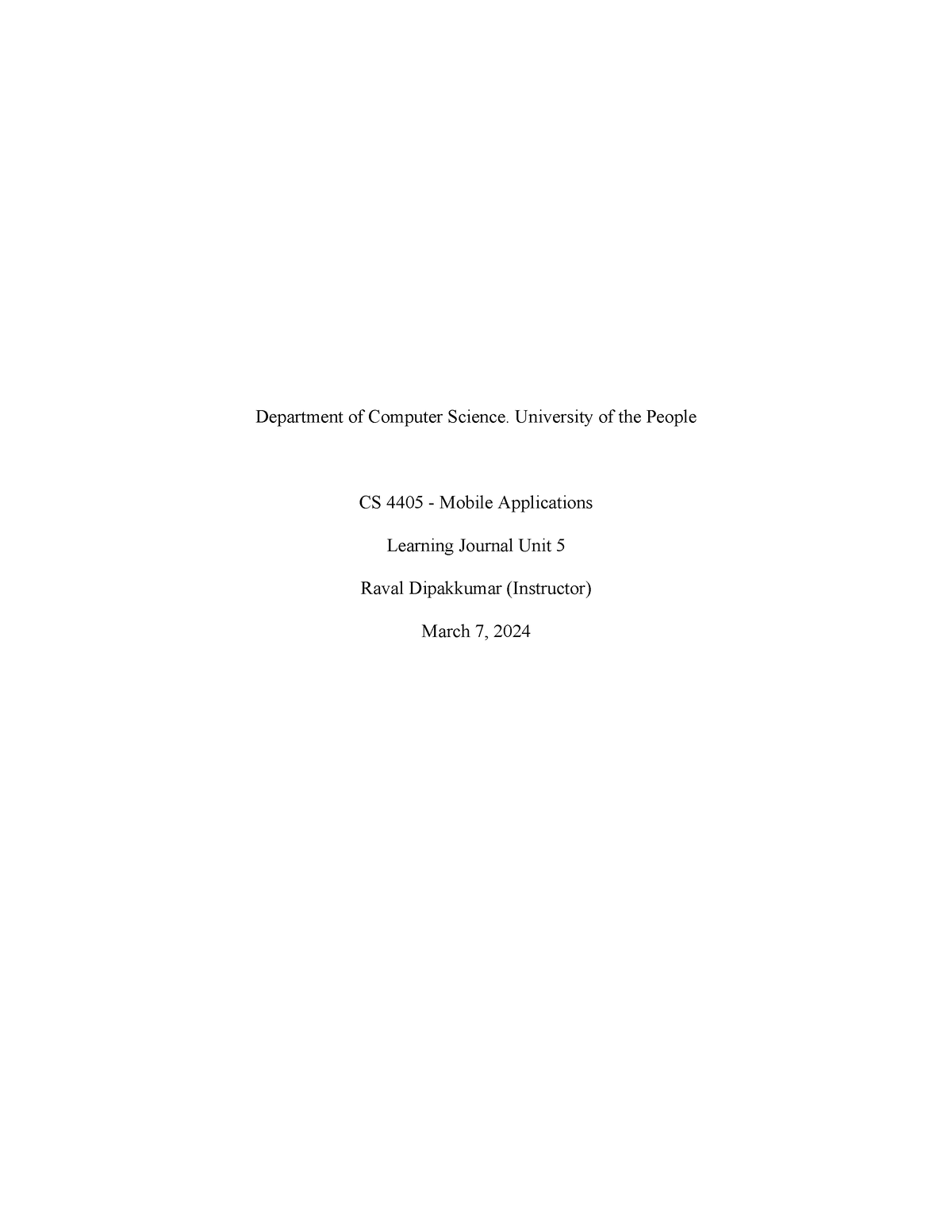 CS 4405 - Mobile Applications-Learning Journal Unit 5 - Department Of ...