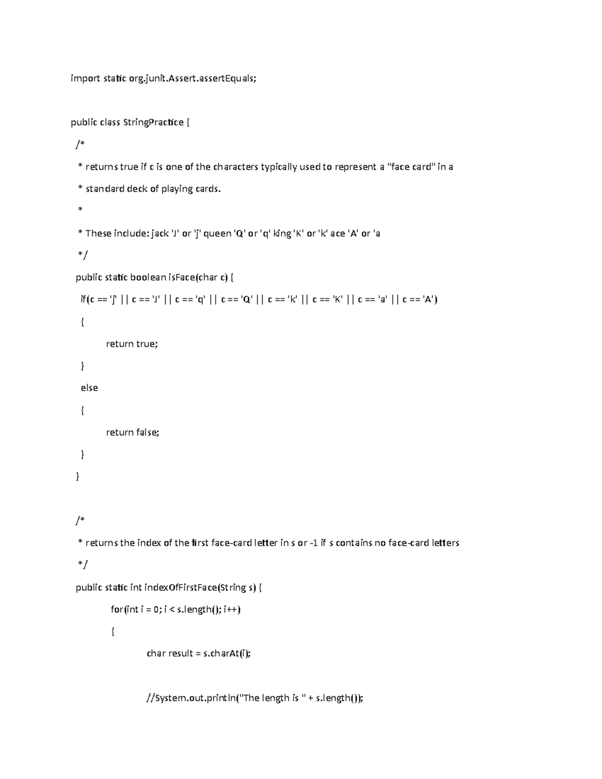 Advanced String Practice - import staic org.junit.Assert; public class ...