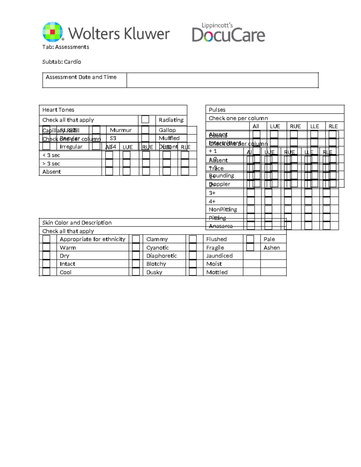 Cardio Assessment 2 - Tab: Assessments Subtab: Cardio Assessment Date ...
