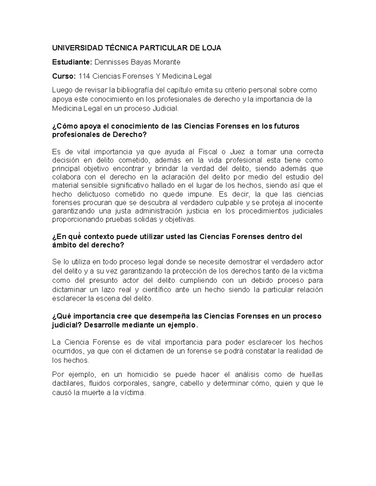 Ciencias Forenses ensayo UNIVERSIDAD TÉCNICA PARTICULAR DE LOJA
