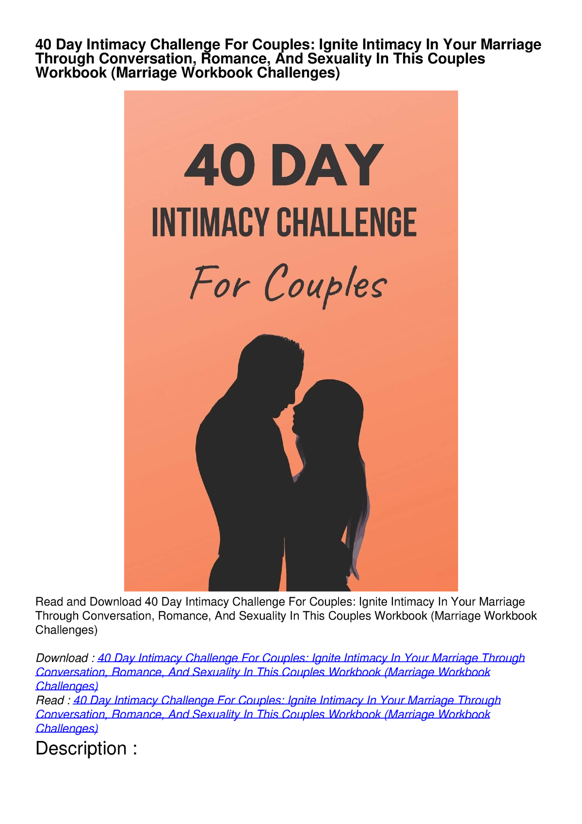 Epubpdf 40 Day Intimacy Challenge For Couples Ignite Intimacy In Your Marriage Life Gets In